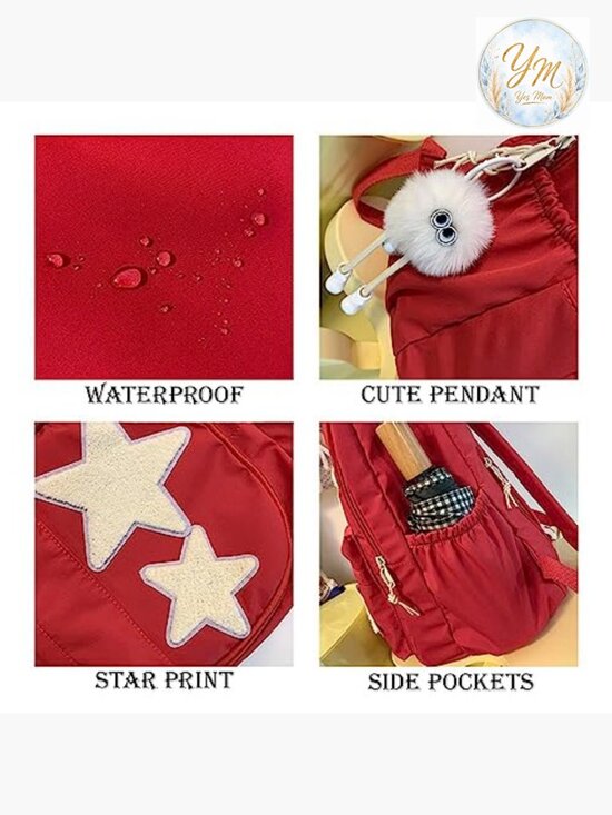 Y2K Backpack with Cute Accessories Emo Star Print Daypack Laptop Compartment main image 5